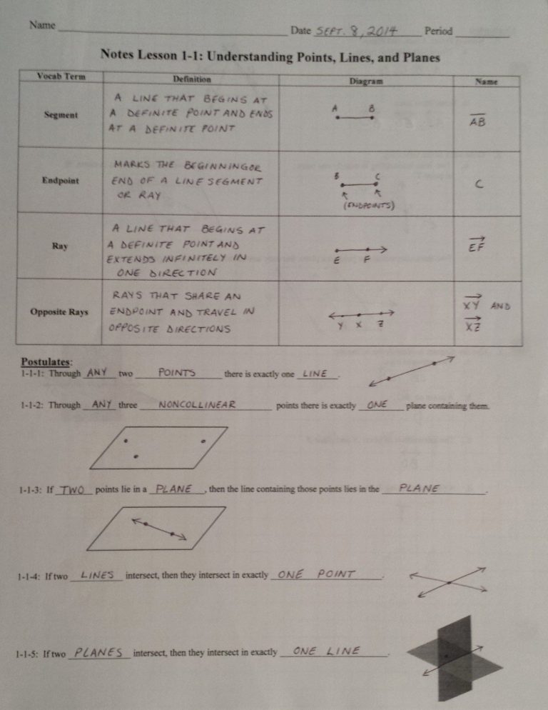 1-1 Points Lines And Planes Worksheet Answers