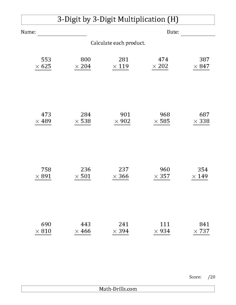 Long Multiplication Worksheets 3 Digit By 3 Digit