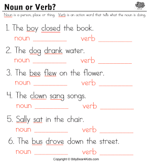 3rd Grade Noun Verb Adjective Worksheet Pdf