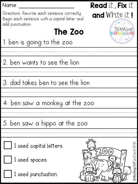 Simple Sentences For Grade 1 To Write