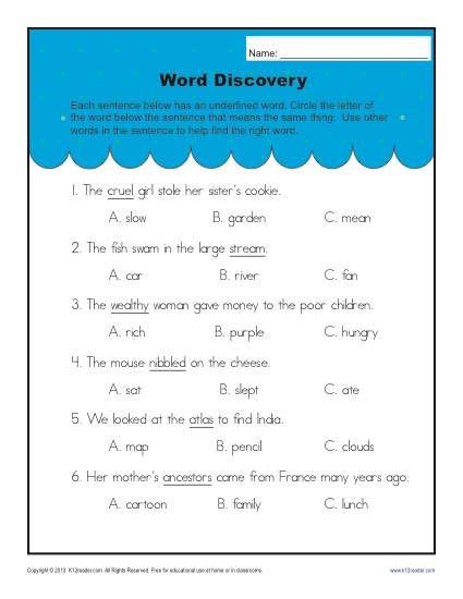 2nd Grade 3rd Grade Context Clues Worksheets