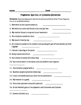 Sentence Fragment Worksheets 5th Grade