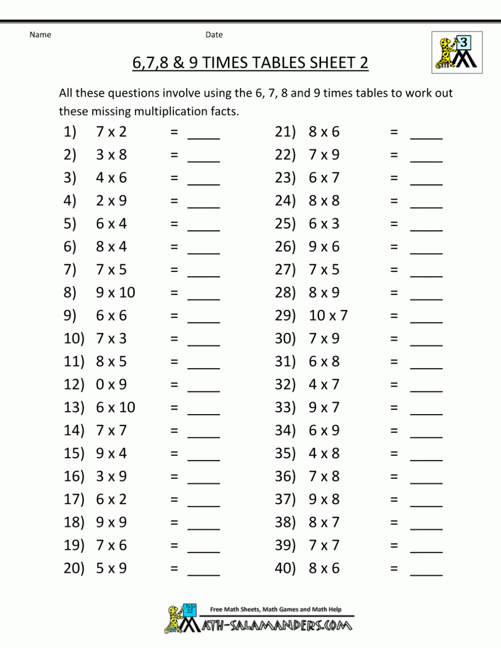 3rd Grade Multiplication Worksheets Printable Free