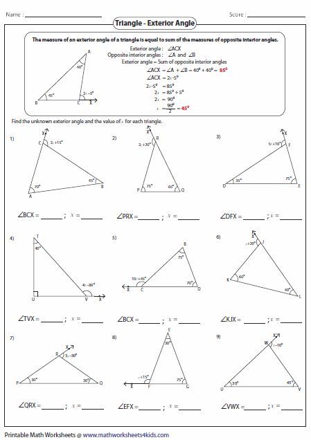 Worksheet Triangle Sum And Exterior Angle Theorem Worksheet Answers