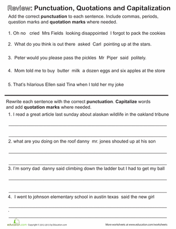 Capitalization And Punctuation Worksheets 4th Grade