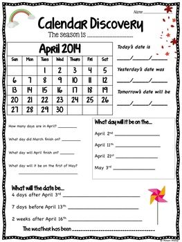 Calendar Worksheets For Preschool