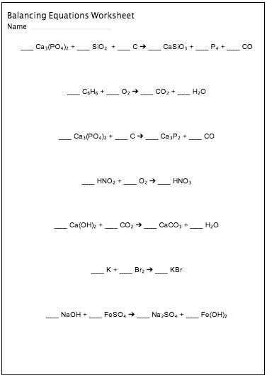 8th Grade Balancing Chemical Equations Practice Worksheet