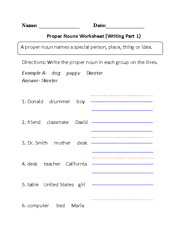 Proper Nouns Worksheet