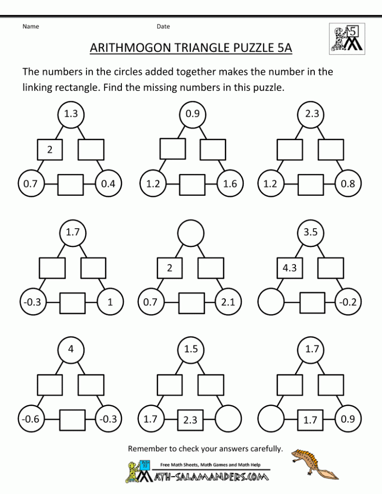 Puzzle Worksheets For Grade 5