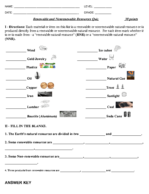 Renewable And Nonrenewable Resources Worksheet Free