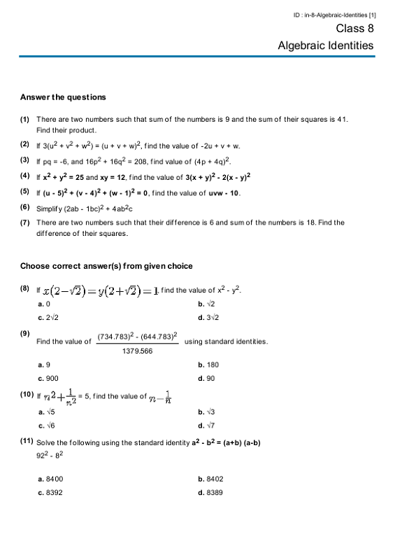 Algebraic Fractions Worksheet Grade 8
