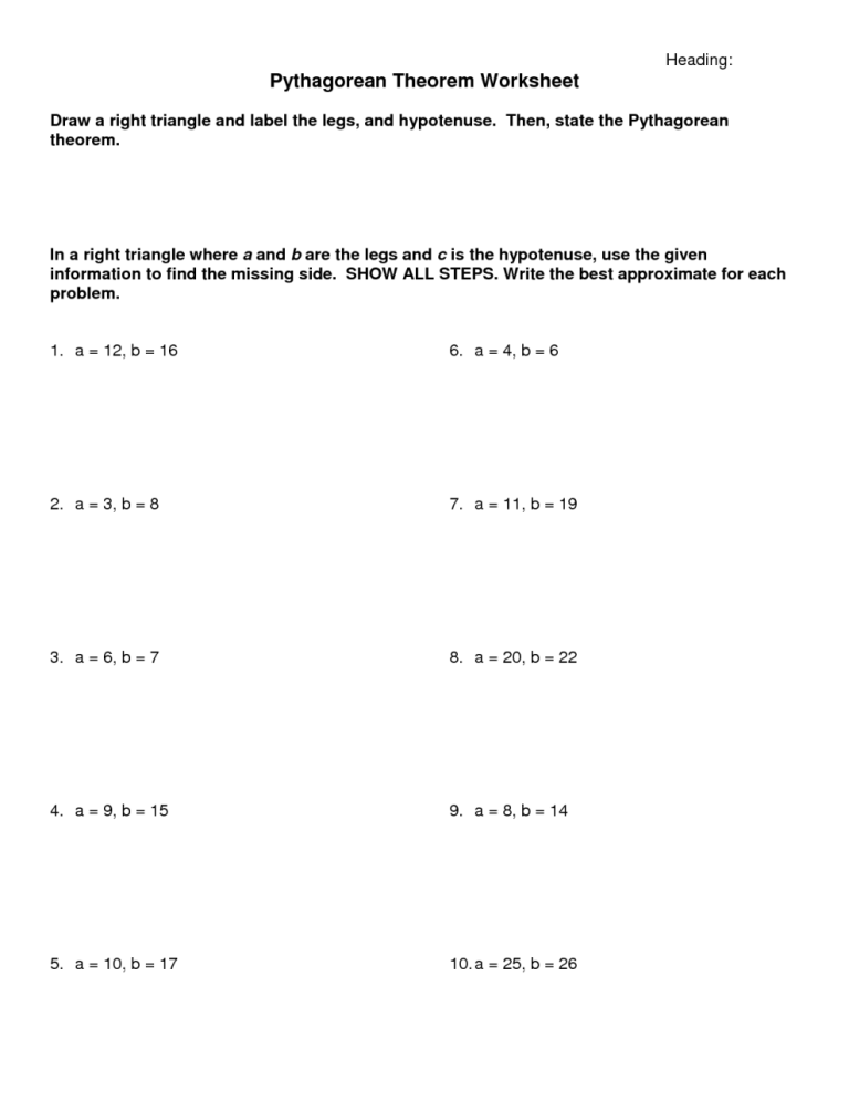 Grade 9 Pythagoras Worksheets