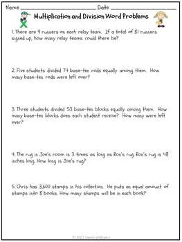 Division And Multiplication Word Problems 3rd Grade