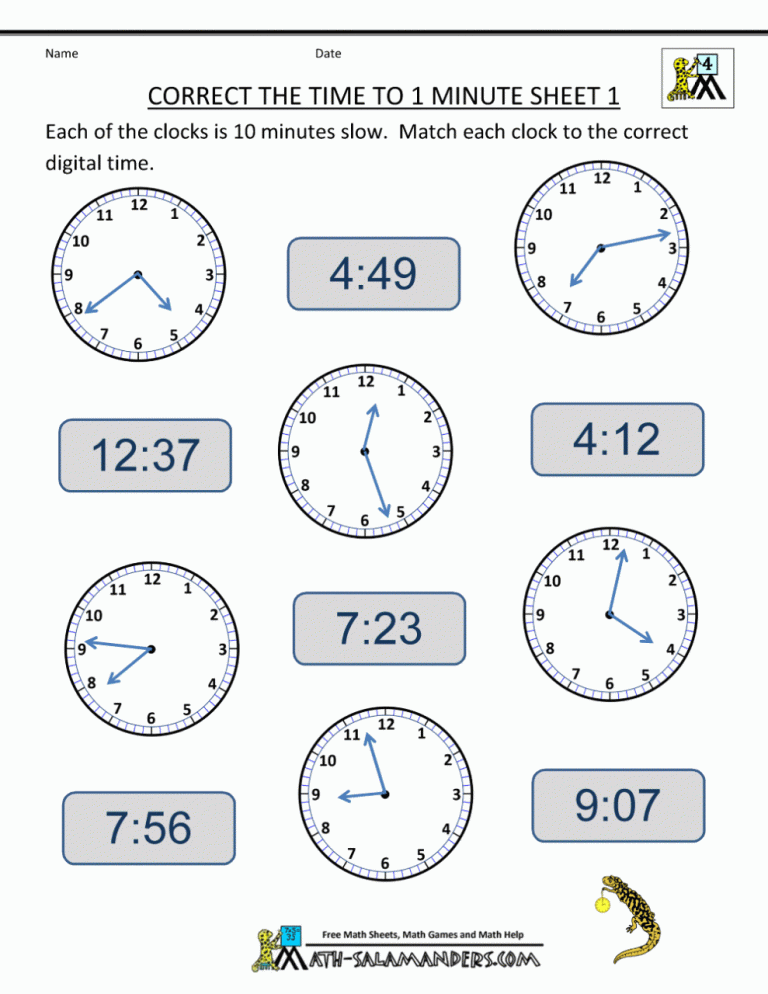 Clock Time Worksheets Grade 4