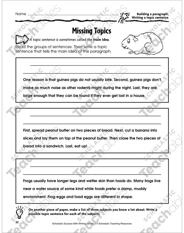 Grade 3 Topic Sentences Worksheets
