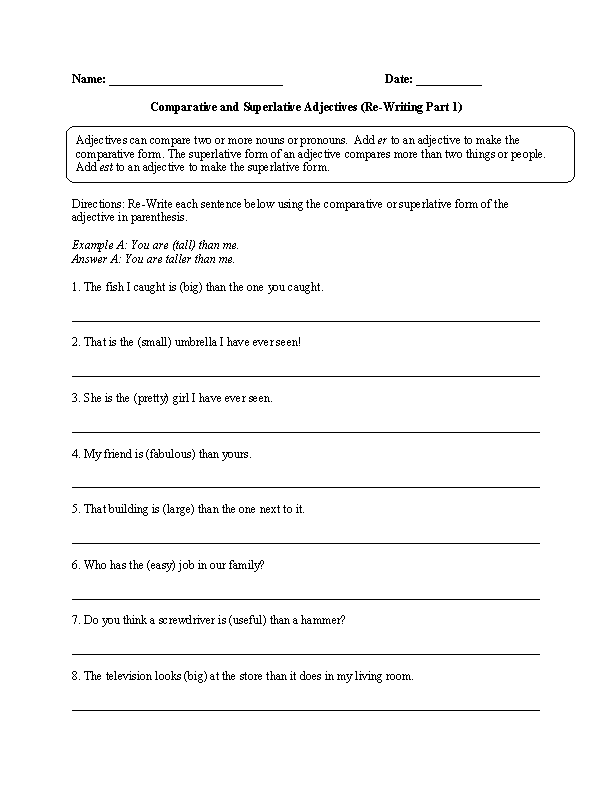Adjectives Worksheets For Grade 7 With Answers