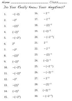 Negative Exponents Worksheet 1 Mathworksheetsland Answer Key