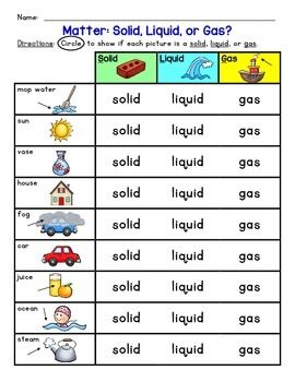 Solid Liquid Gas Worksheet Free