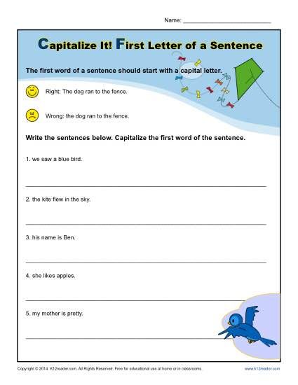 Capitalization Worksheets Kindergarten