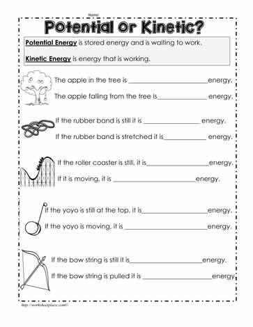 Potential And Kinetic Energy Worksheet Elementary