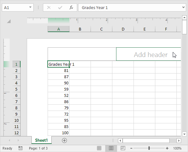 Worksheet Excel Header