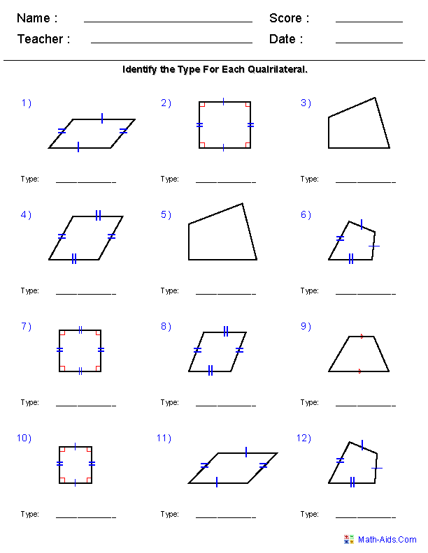 4th Grade Classifying Quadrilaterals Worksheet