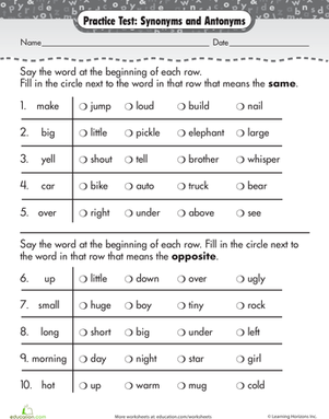 3rd Grade Synonyms And Antonyms Worksheet Grade 3