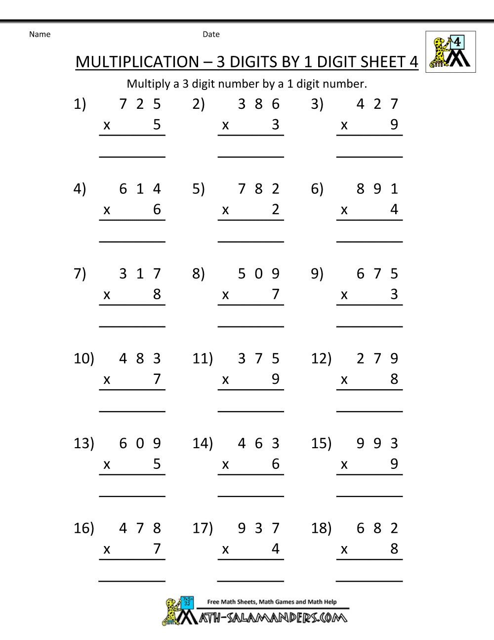 2 Digit Multiplication Worksheets For 4th Grade