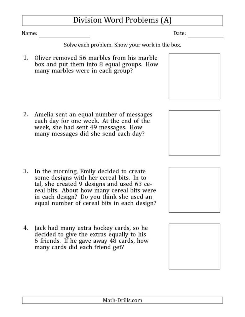 free printable 5th grade division word problems