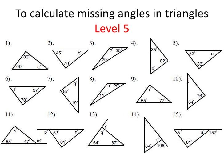 Triangle Find The Missing Angle Worksheet