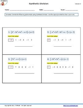 Synthetic Division Worksheet Answers