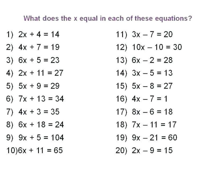 Simple Equations Worksheet For Class 7 Ncert