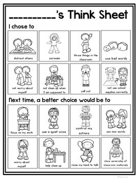 Behavior Reflection Sheet Kindergarten