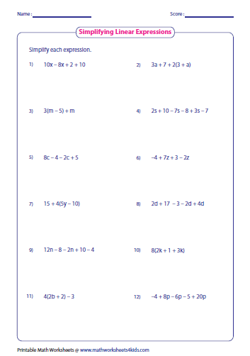 Simplifying Expressions Worksheet Grade 7