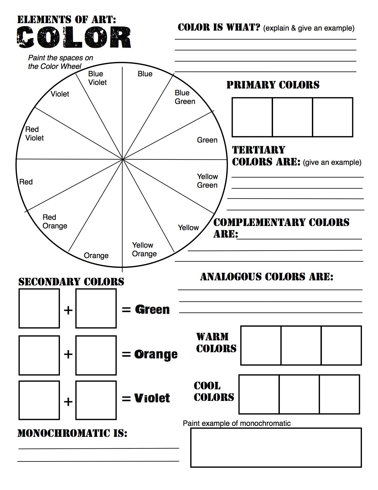 Color Theory Worksheet