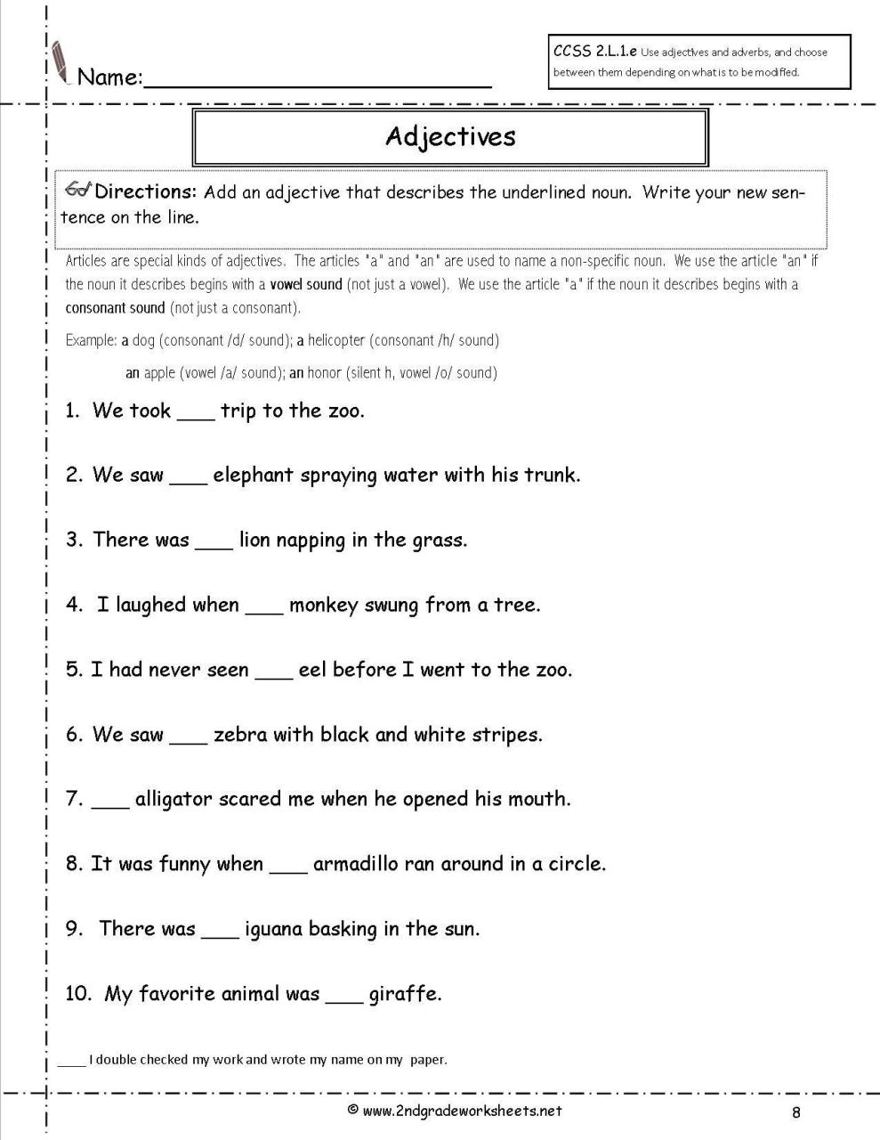 A An The Articles Worksheets For Grade 2 Kidsworksheetfun