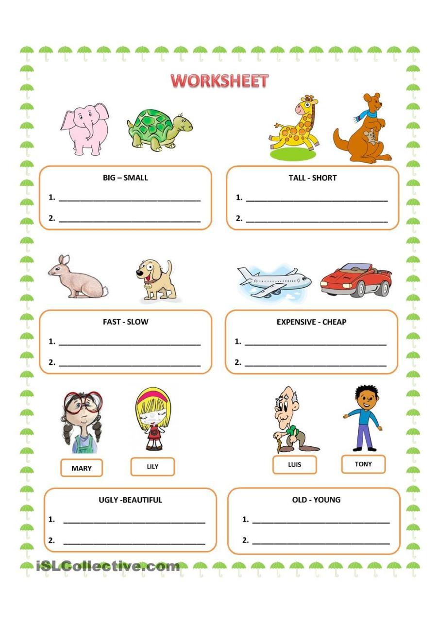Comparative Adjectives Worksheet For Kids