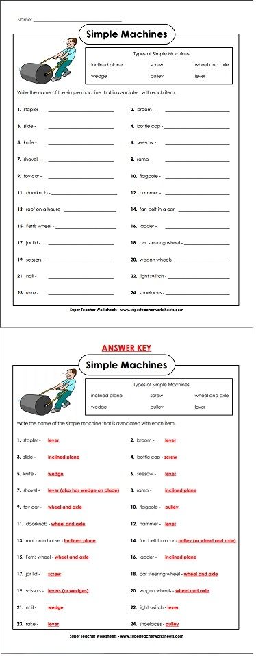 Simple Machines Worksheet Answer Key
