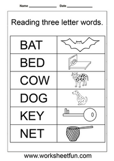 Kindergarten Phonics Three Letter Words Worksheets