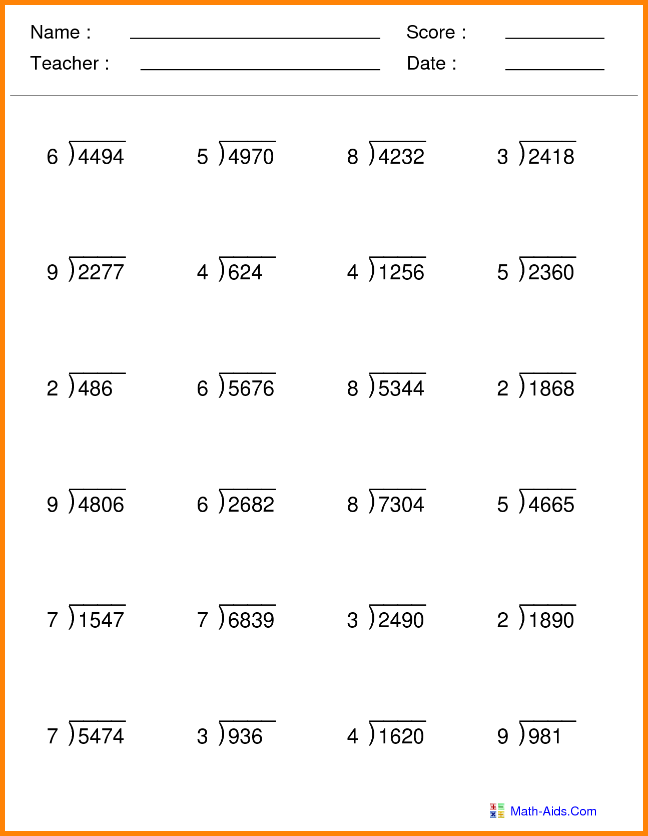Multiplication And Division Worksheets Grade 5