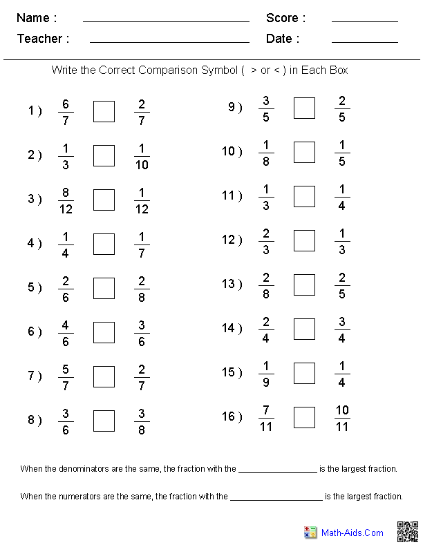 Comparing Fractions Worksheet With Pictures