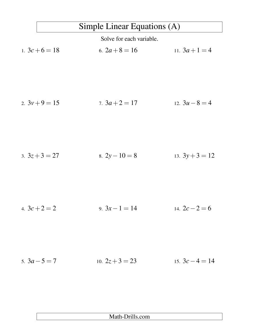 Writing And Solving Equations Worksheet Pdf