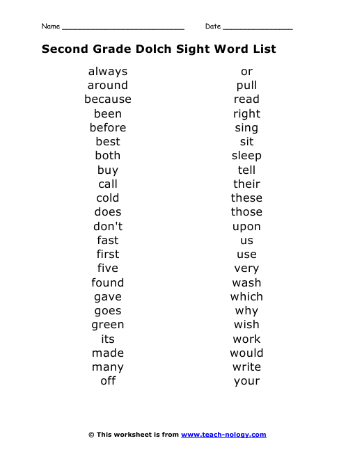 2nd Grade Sight Words Printable Flash Cards