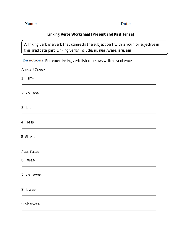Linking Verbs Worksheet Grade 1