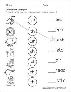 1st Grade Consonant Digraphs Worksheets