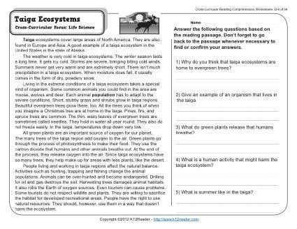 Science Reading Comprehension Worksheets 7th Grade