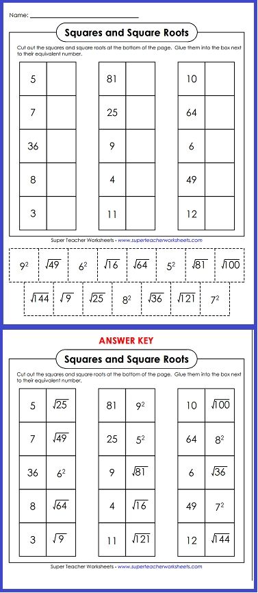 Square Root Worksheets For 8th Grade