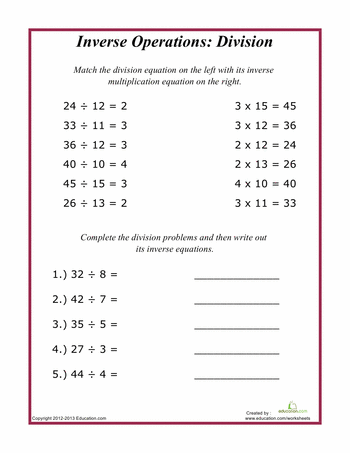 Inverse Operations Worksheets 3rd Grade