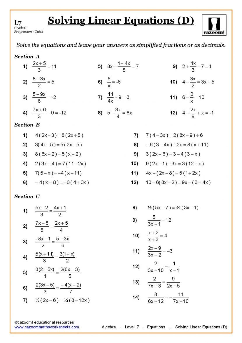 Year 7 Maths Worksheets With Answers