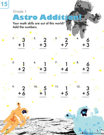 1st Grade Space Math Worksheets
